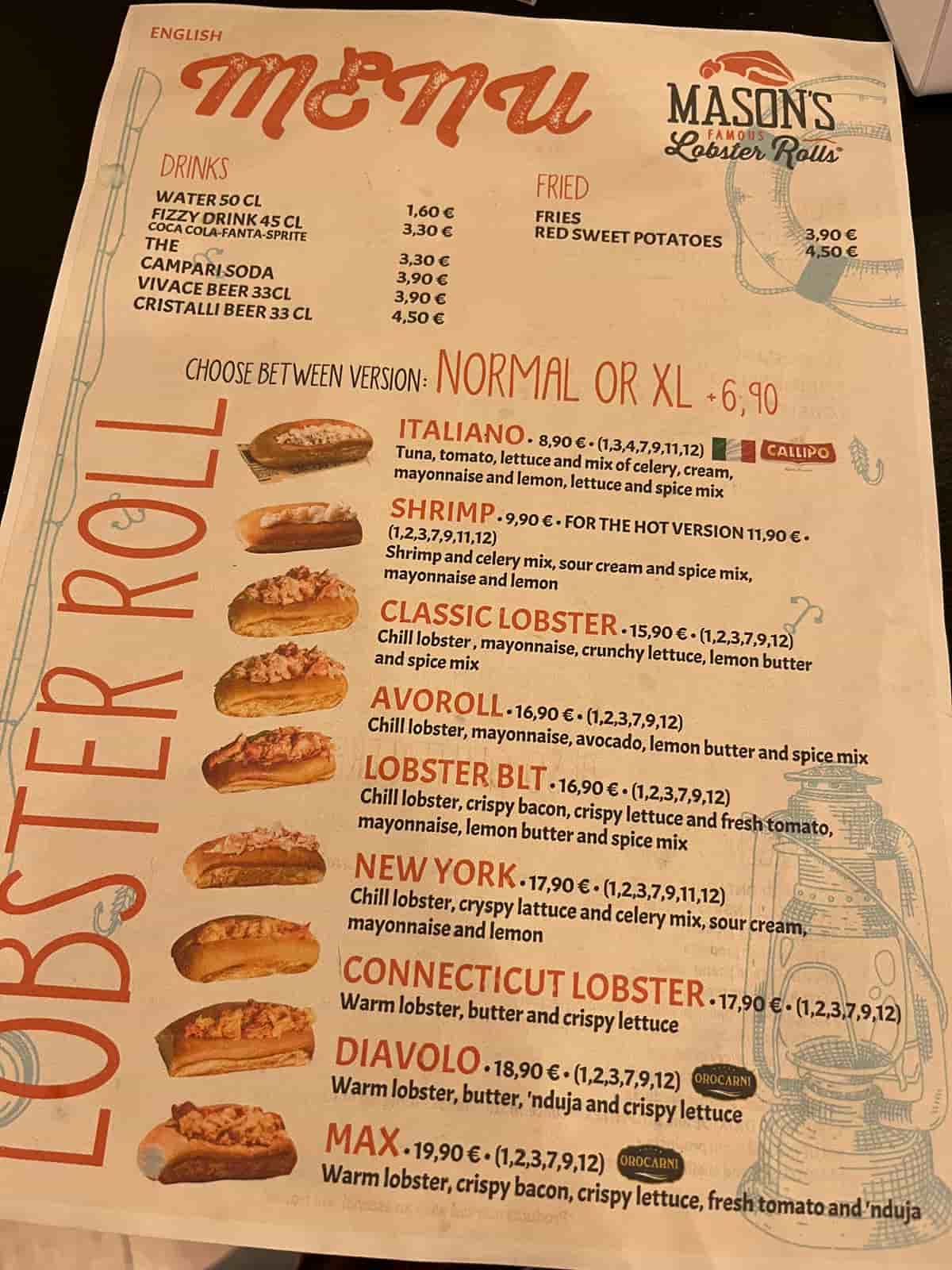Mason Lobster Roll Milano menu prezzi
