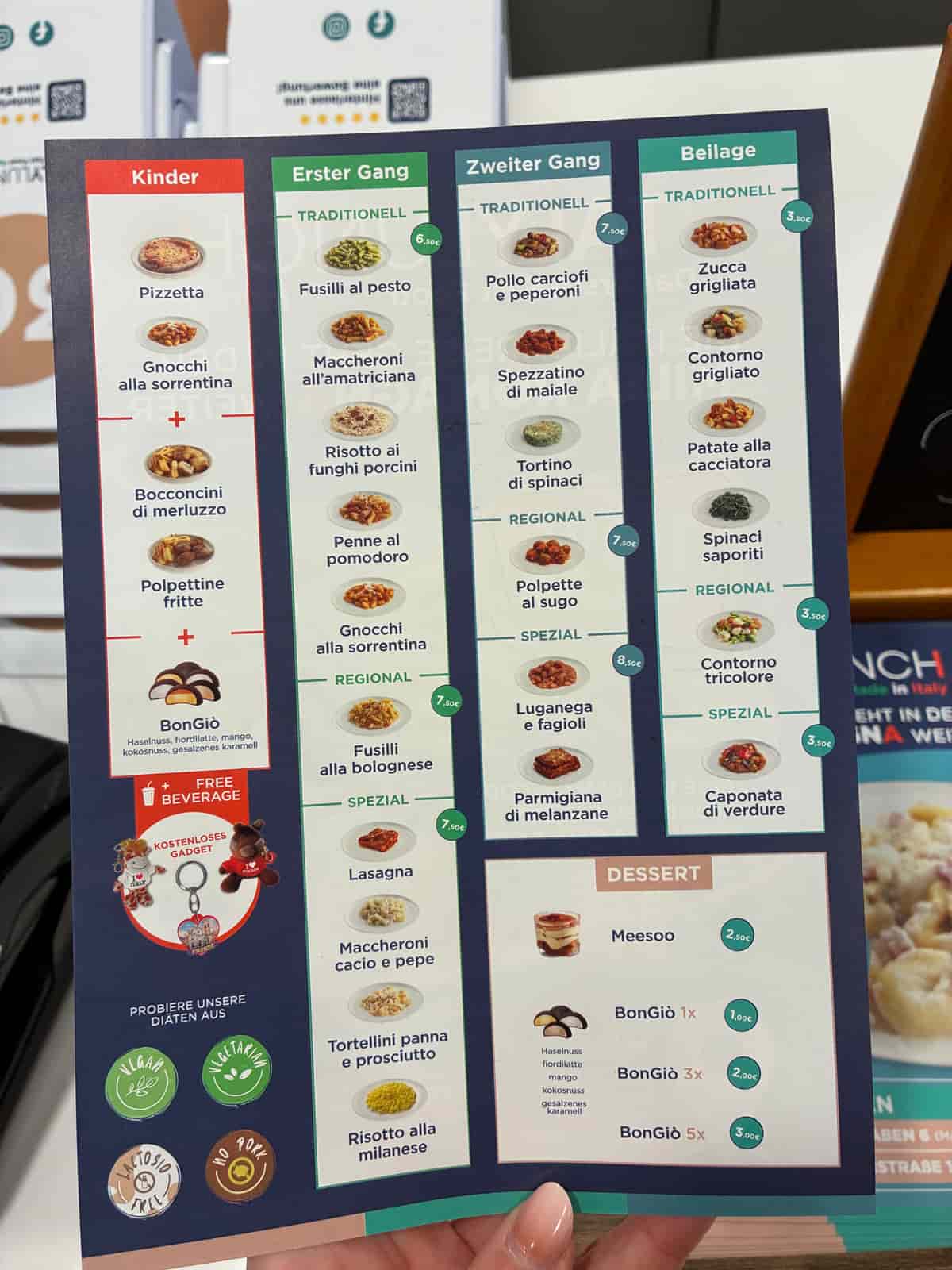 Italy Lunch menu